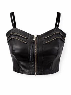 Black Faux Leather Zip Corset Crop Top | Haute Monde | Size S